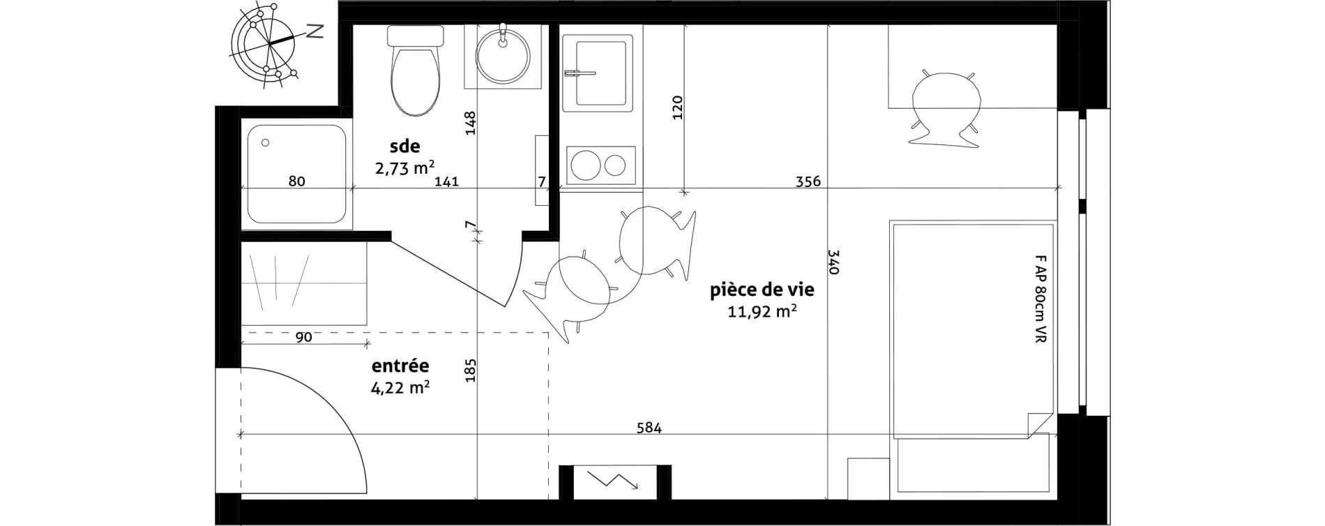 Appartement T1 de 18,87 m2 &agrave; Strasbourg Cronenbourg