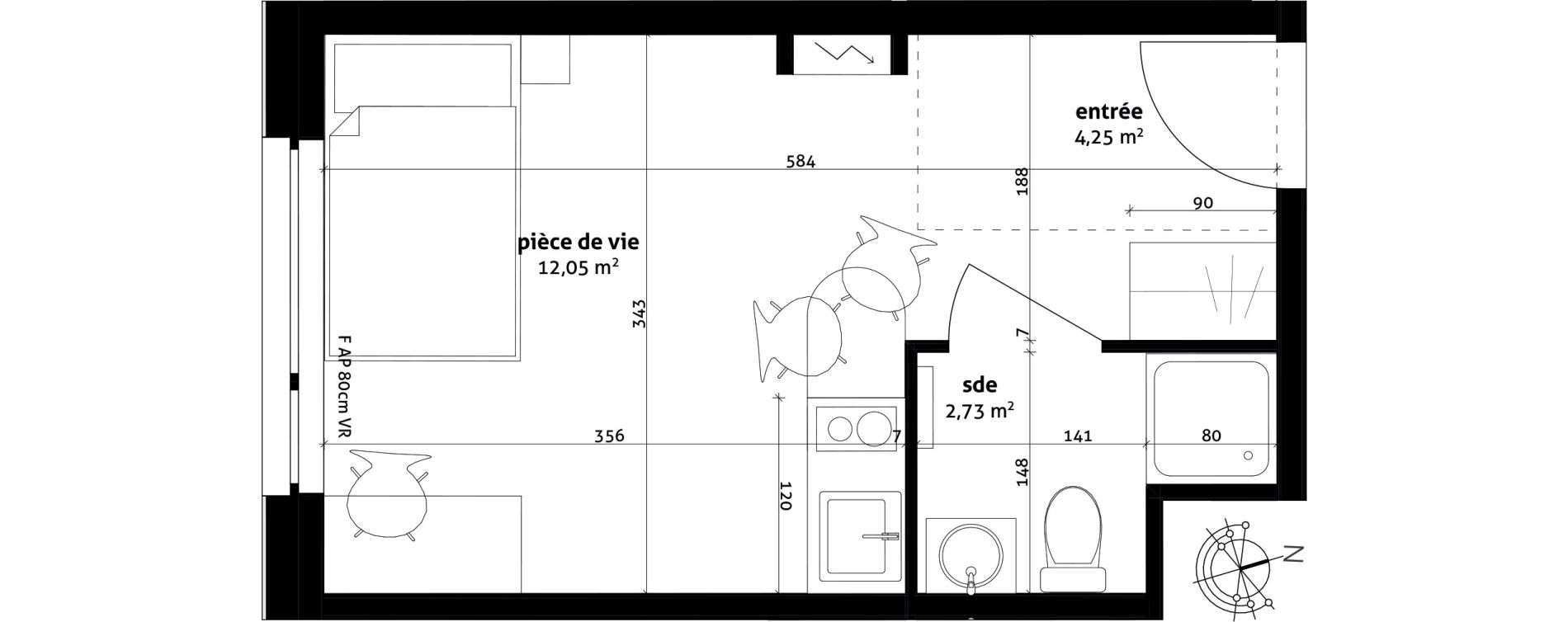 Appartement T1 de 19,03 m2 &agrave; Strasbourg Cronenbourg