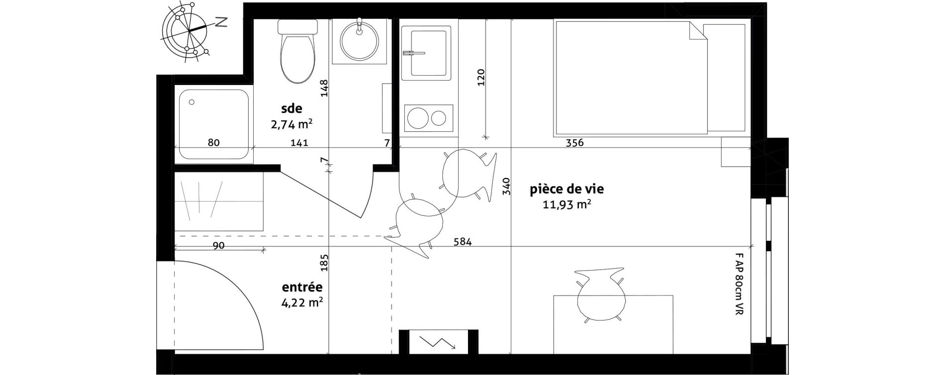Appartement T1 de 18,89 m2 &agrave; Strasbourg Cronenbourg