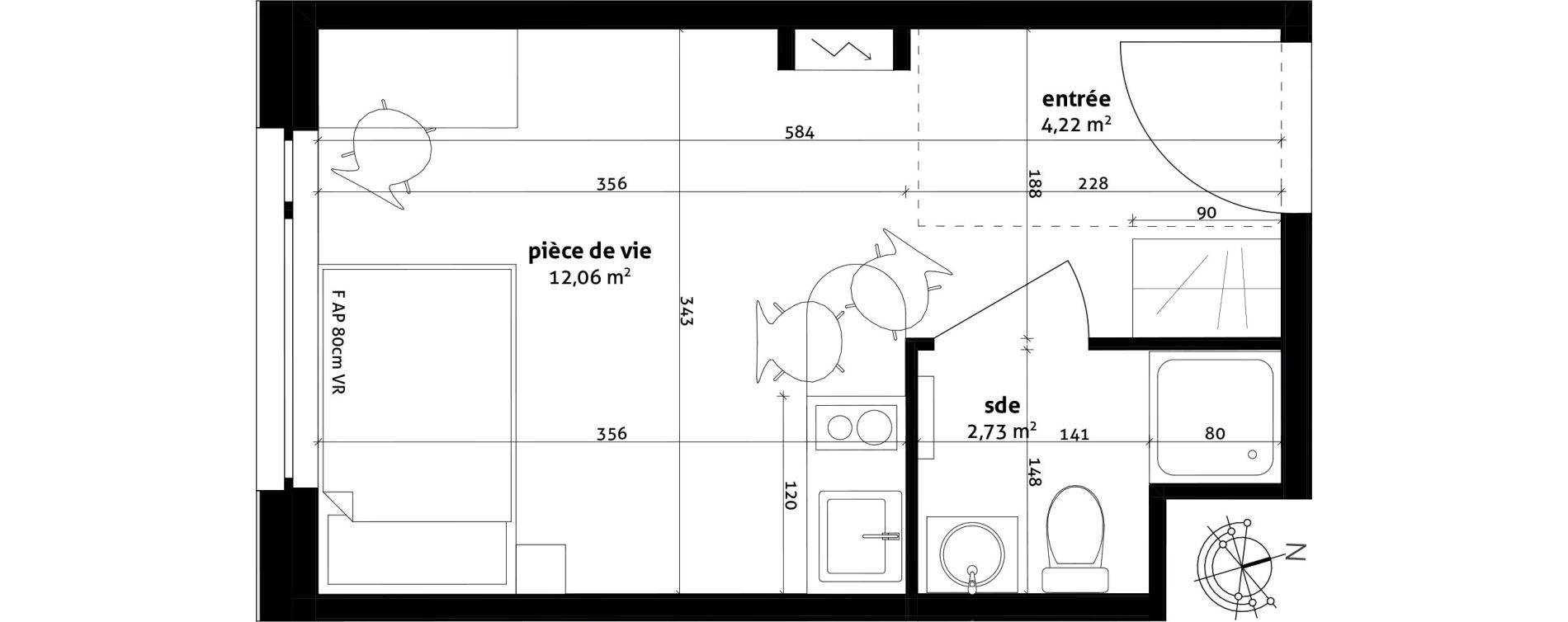 Appartement T1 de 19,01 m2 &agrave; Strasbourg Cronenbourg