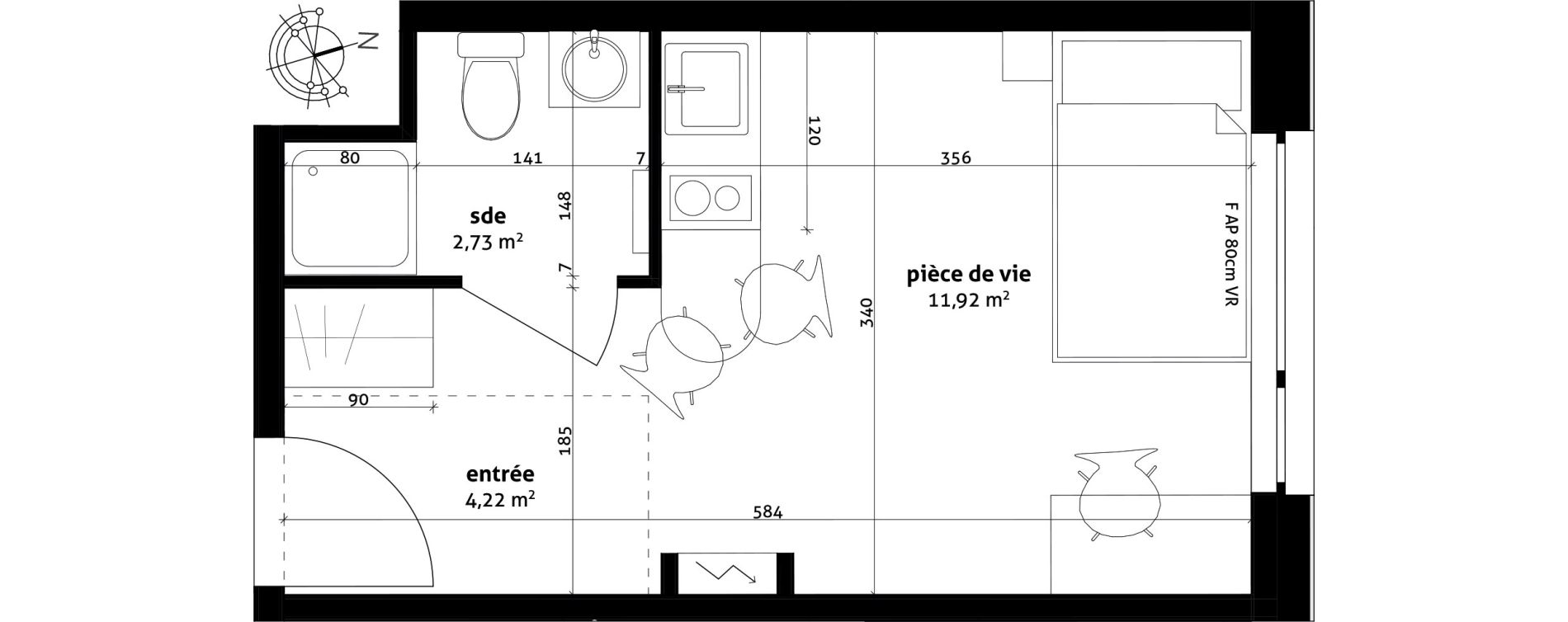 Appartement T1 meubl&eacute; de 18,87 m2 &agrave; Strasbourg Cronenbourg