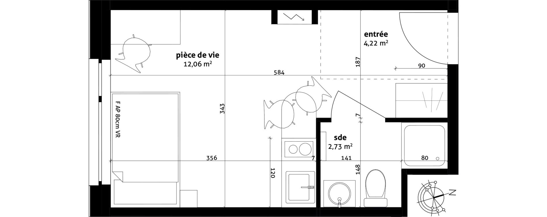 Appartement T1 de 19,01 m2 &agrave; Strasbourg Cronenbourg