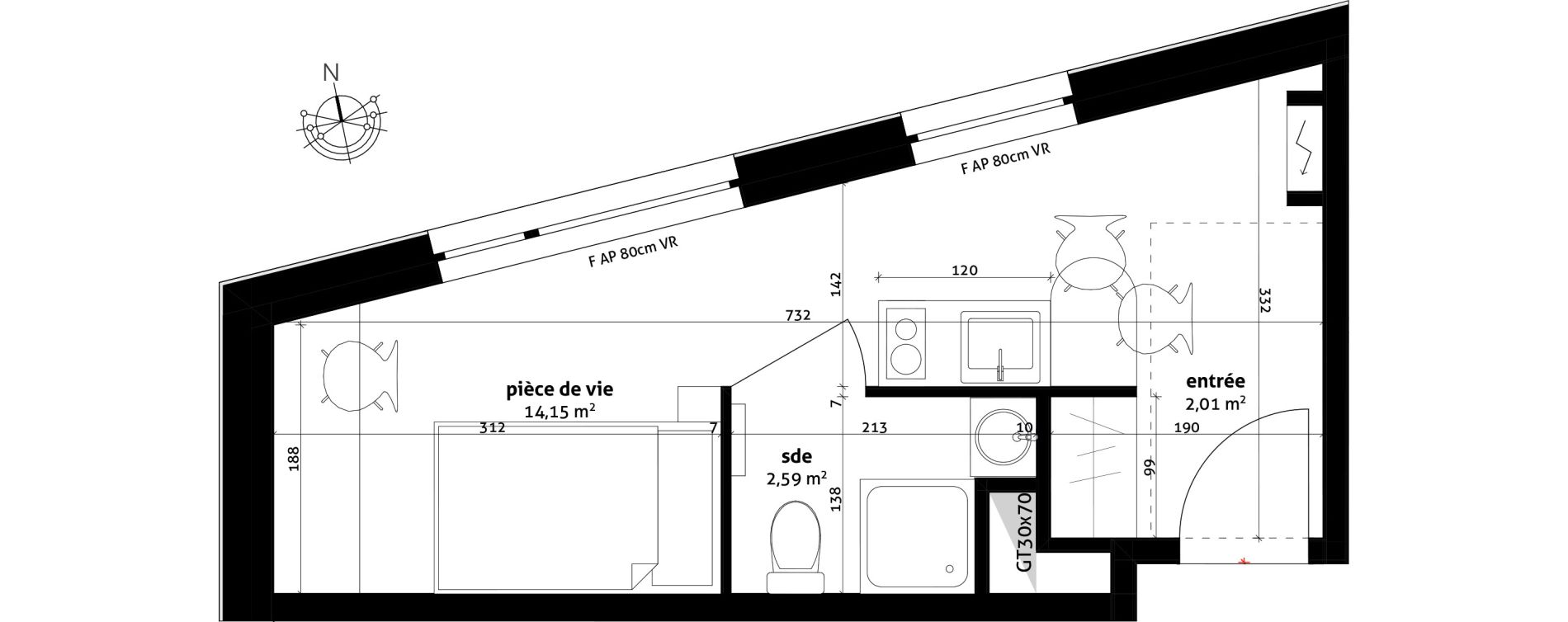 Appartement T1 de 18,75 m2 &agrave; Strasbourg Cronenbourg