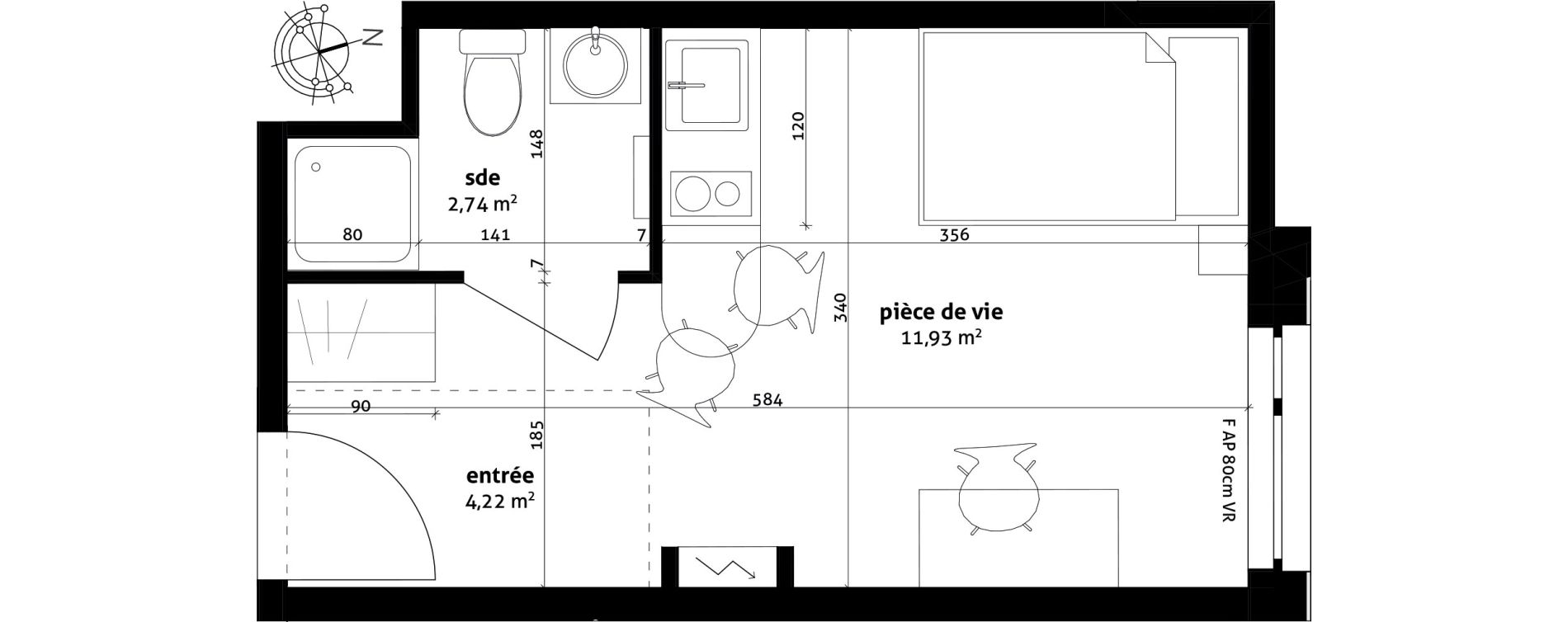 Appartement T1 de 18,89 m2 &agrave; Strasbourg Cronenbourg