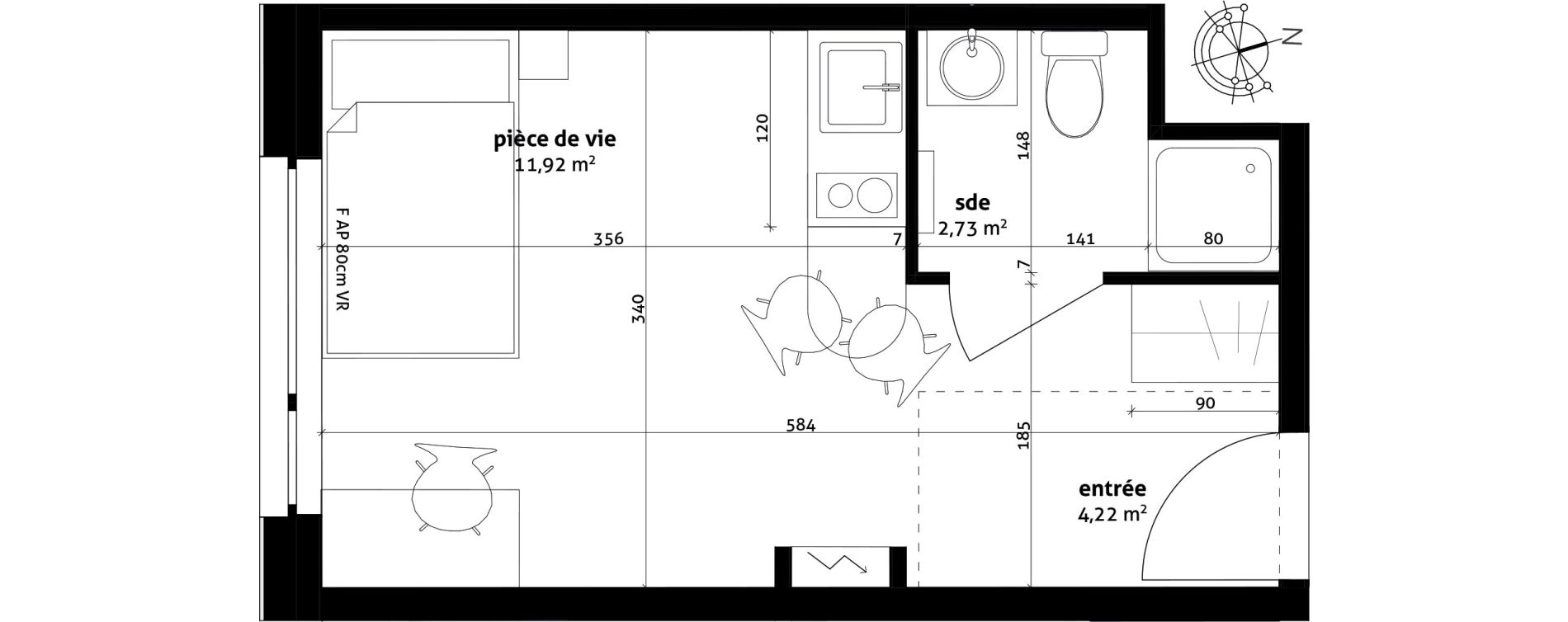 Appartement T1 de 18,87 m2 &agrave; Strasbourg Cronenbourg