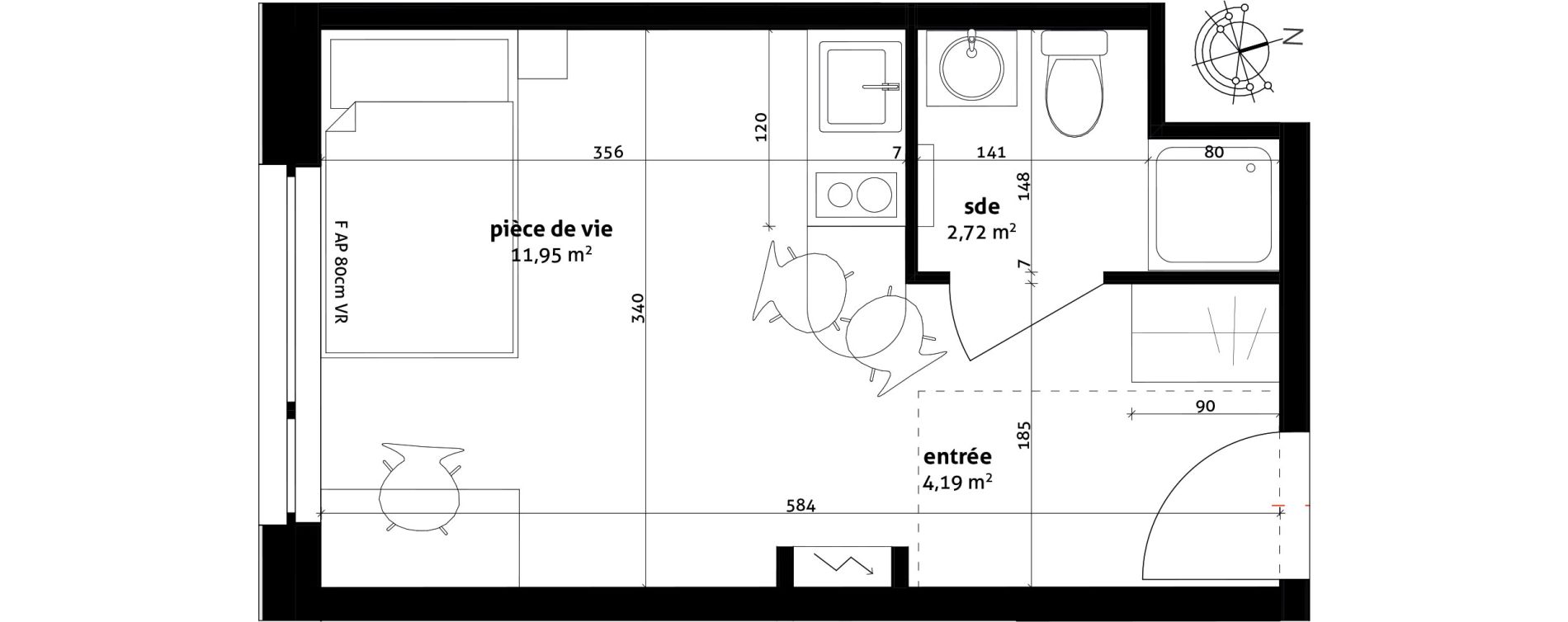 Appartement T1 meubl&eacute; de 18,86 m2 &agrave; Strasbourg Cronenbourg