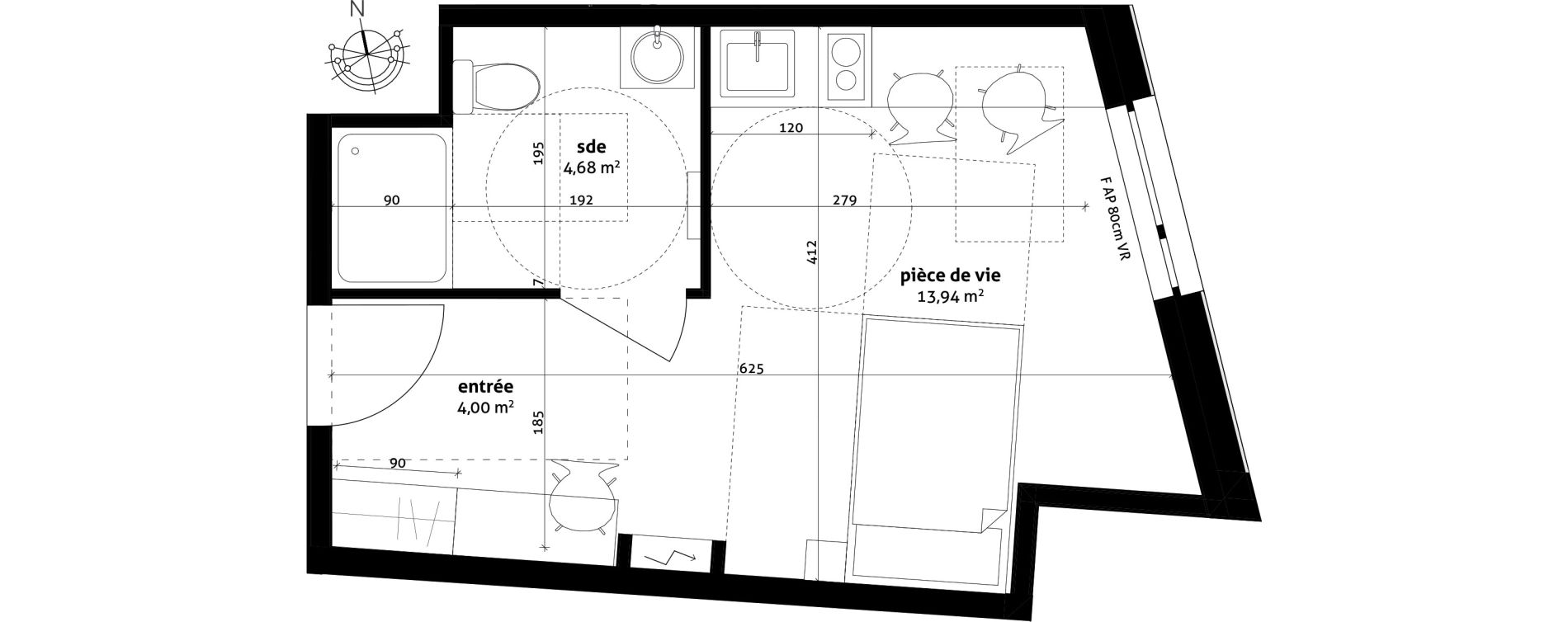 Appartement T1 de 22,62 m2 &agrave; Strasbourg Cronenbourg