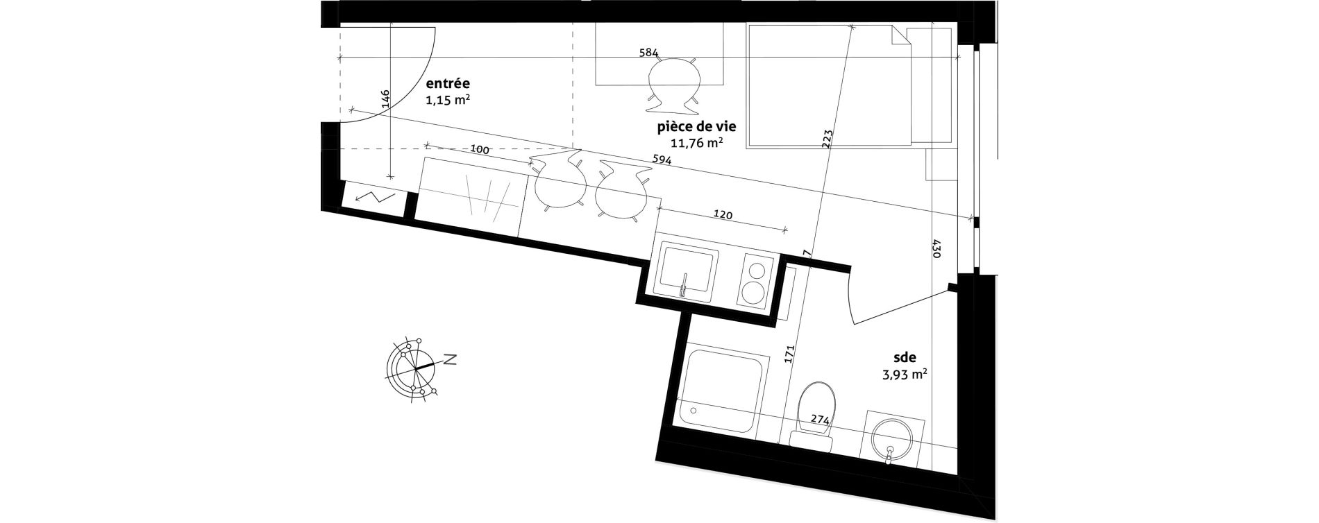 Appartement T1 de 17,79 m2 &agrave; Strasbourg Cronenbourg
