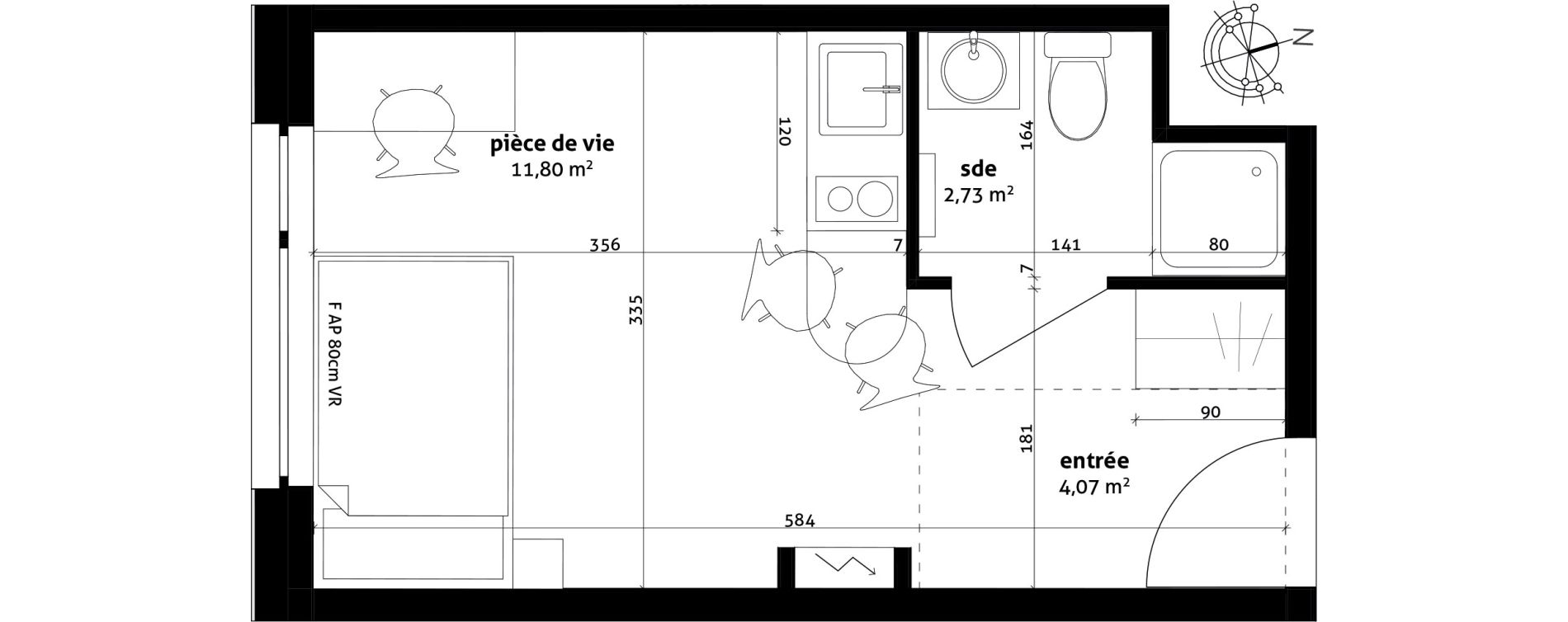Appartement T1 de 18,89 m2 &agrave; Strasbourg Cronenbourg