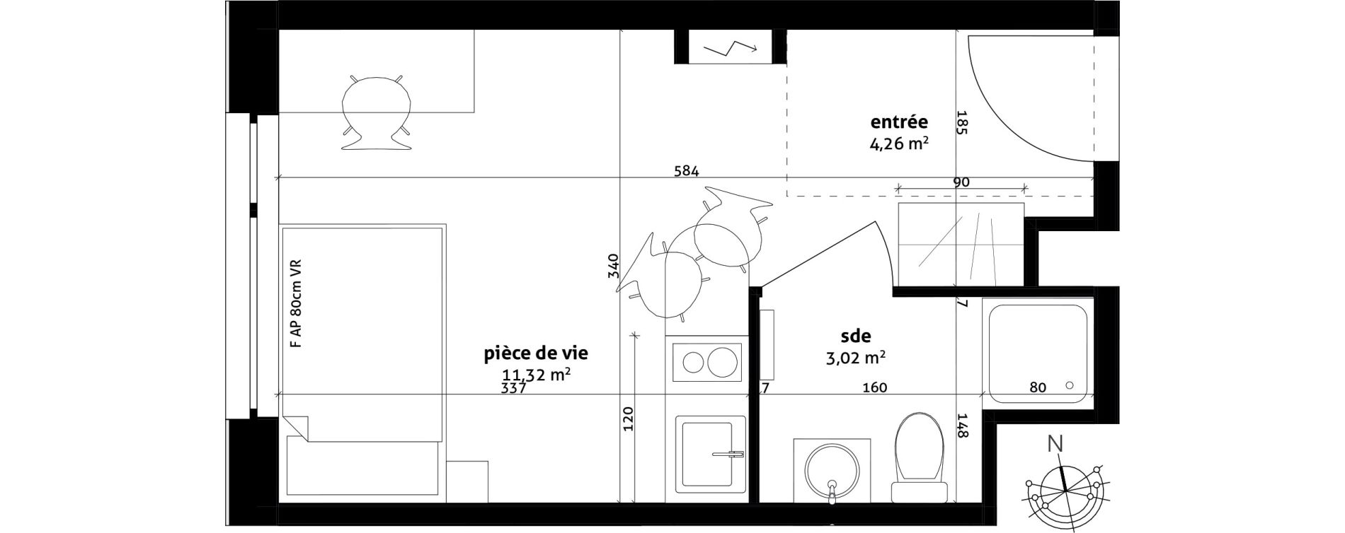 Appartement T1 de 18,60 m2 &agrave; Strasbourg Cronenbourg