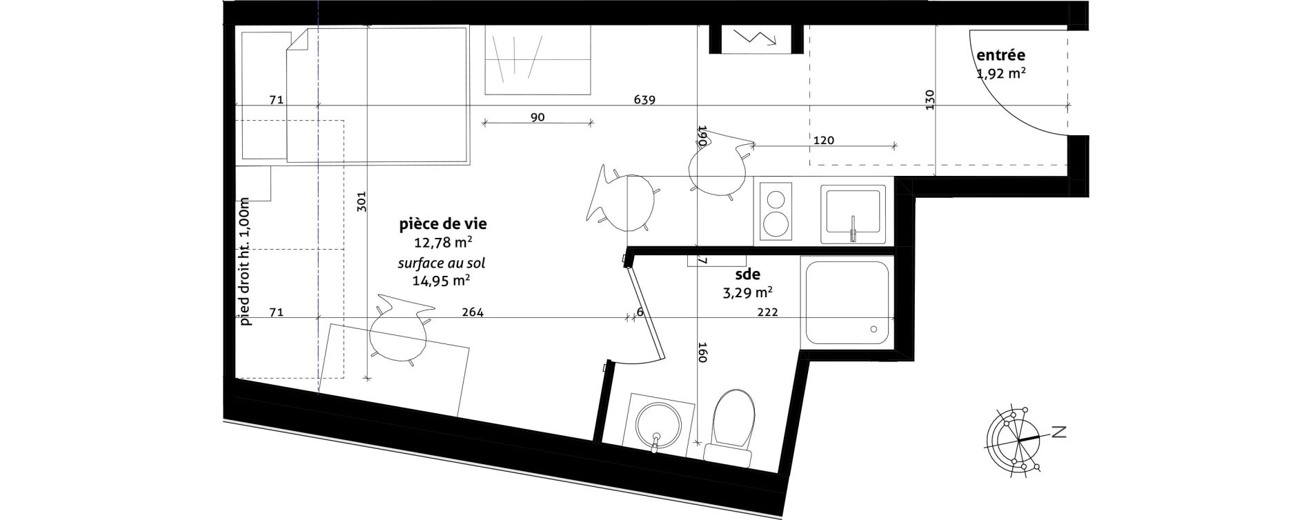 Appartement T1 de 17,99 m2 &agrave; Strasbourg Cronenbourg