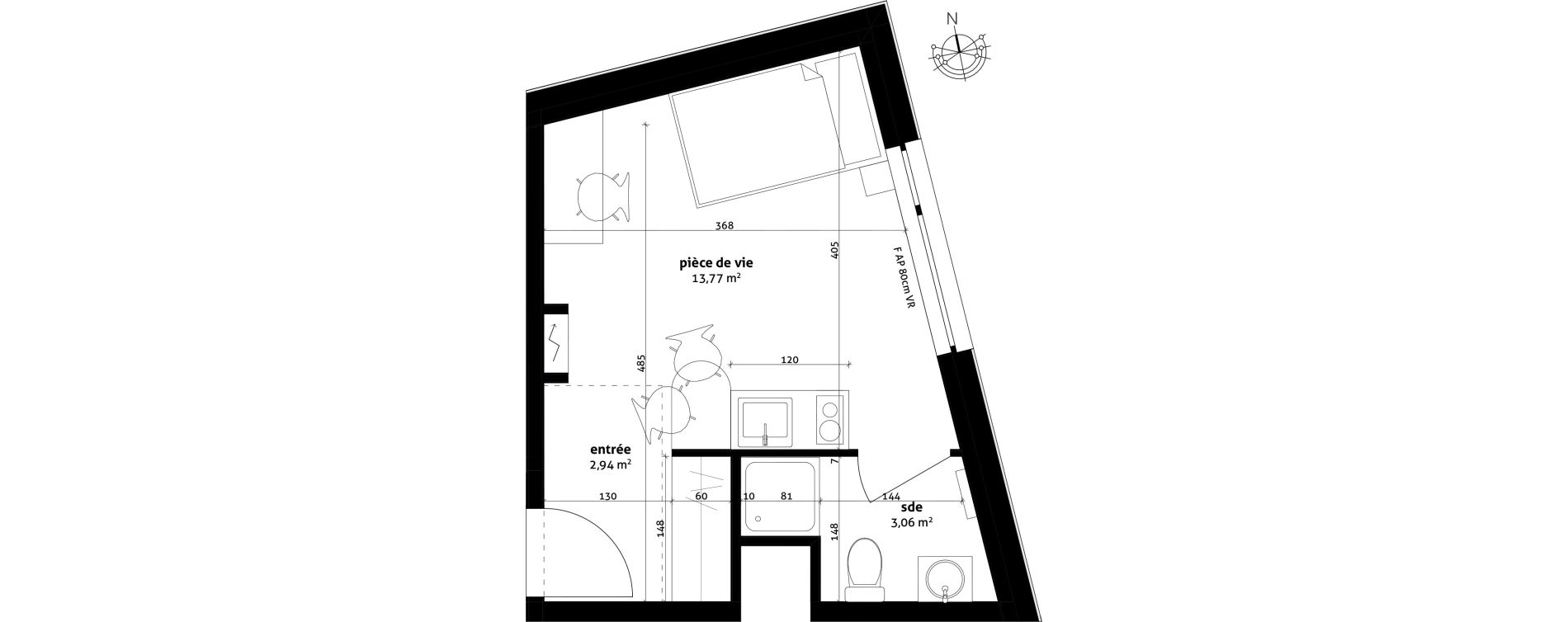Appartement T1 de 19,77 m2 &agrave; Strasbourg Cronenbourg