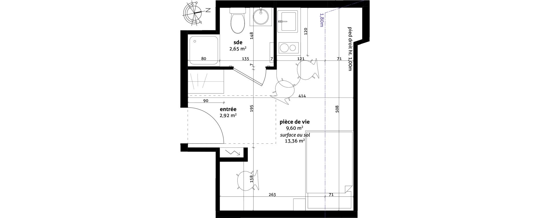 Appartement T1 de 18,93 m2 &agrave; Strasbourg Cronenbourg