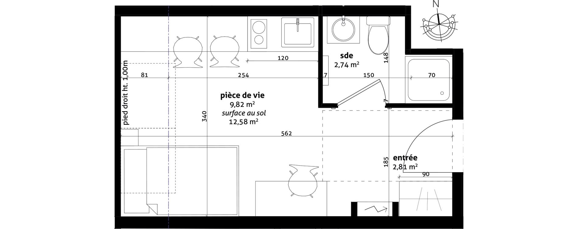 Appartement T1 de 15,37 m2 &agrave; Strasbourg Cronenbourg