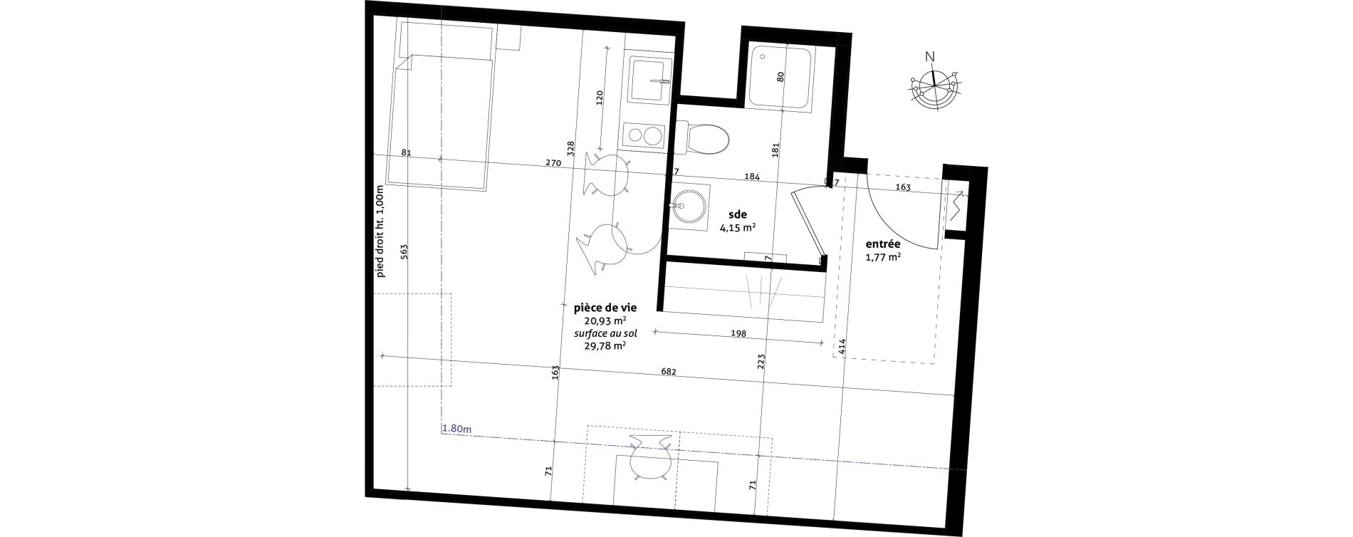 Appartement T1 de 26,85 m2 &agrave; Strasbourg Cronenbourg