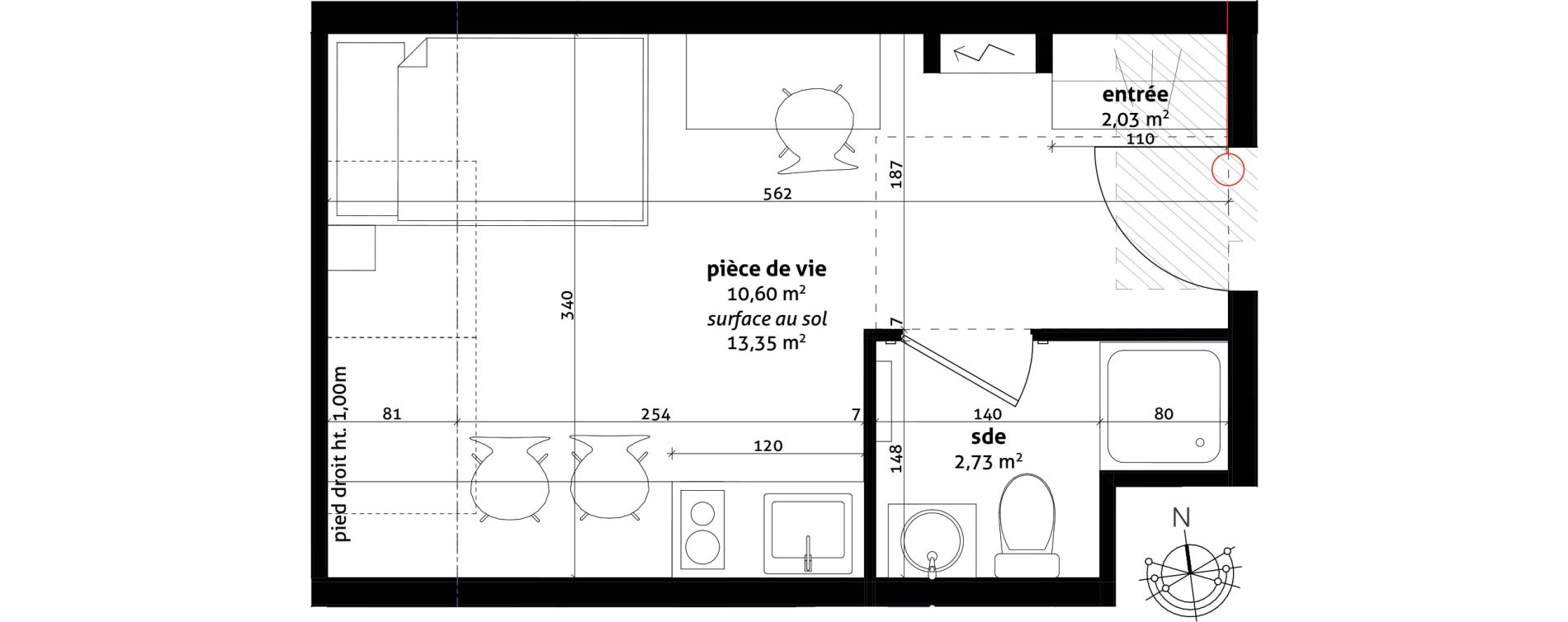 Appartement T1 de 15,36 m2 &agrave; Strasbourg Cronenbourg