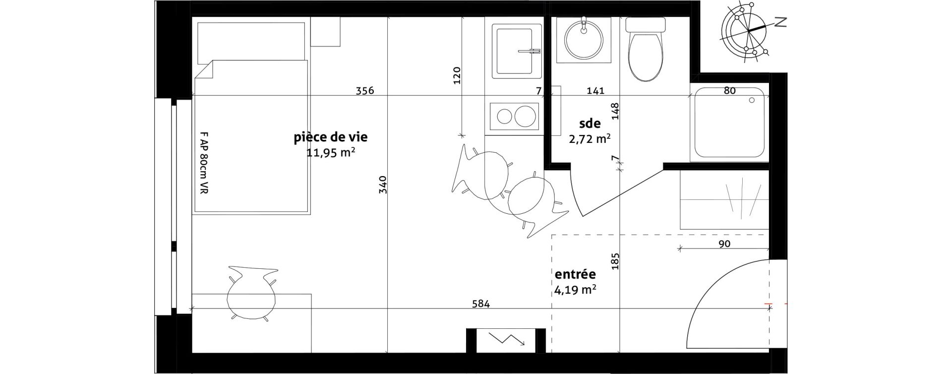 Appartement T1 de 18,86 m2 &agrave; Strasbourg Cronenbourg