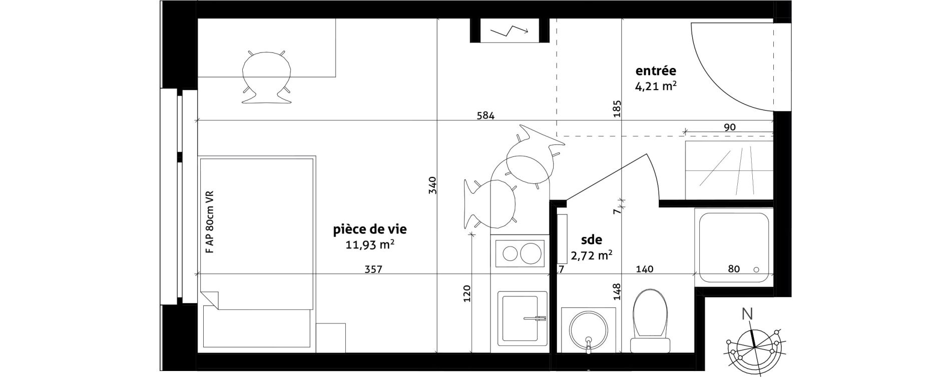 Appartement T1 de 18,86 m2 &agrave; Strasbourg Cronenbourg