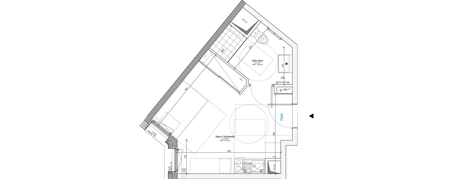 Appartement T1 meubl&eacute; de 22,14 m2 &agrave; Strasbourg Neudorf - musau
