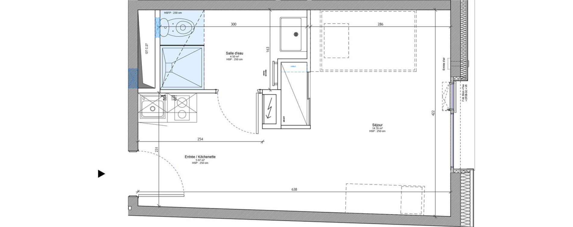 Appartement T1 meubl&eacute; de 24,82 m2 &agrave; Strasbourg Neudorf - musau