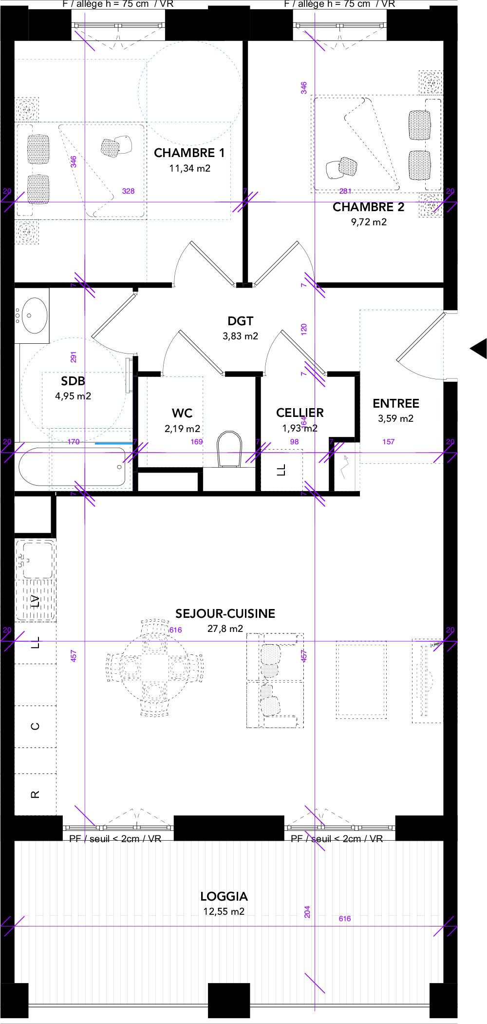 Plan Appartement T3 De 65 36 M² Neuf Résidence « Terrasses Vauban à