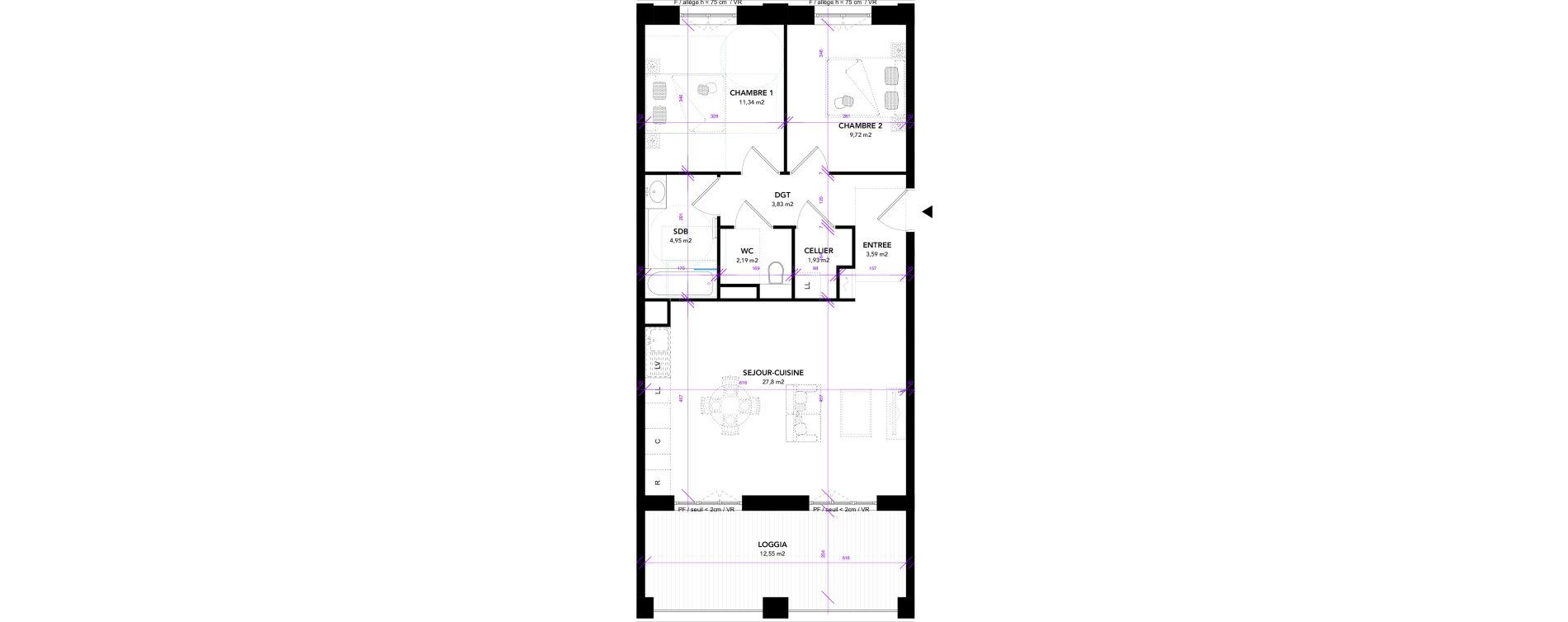 Appartement T3 de 65,36 m2 &agrave; Strasbourg Starlette