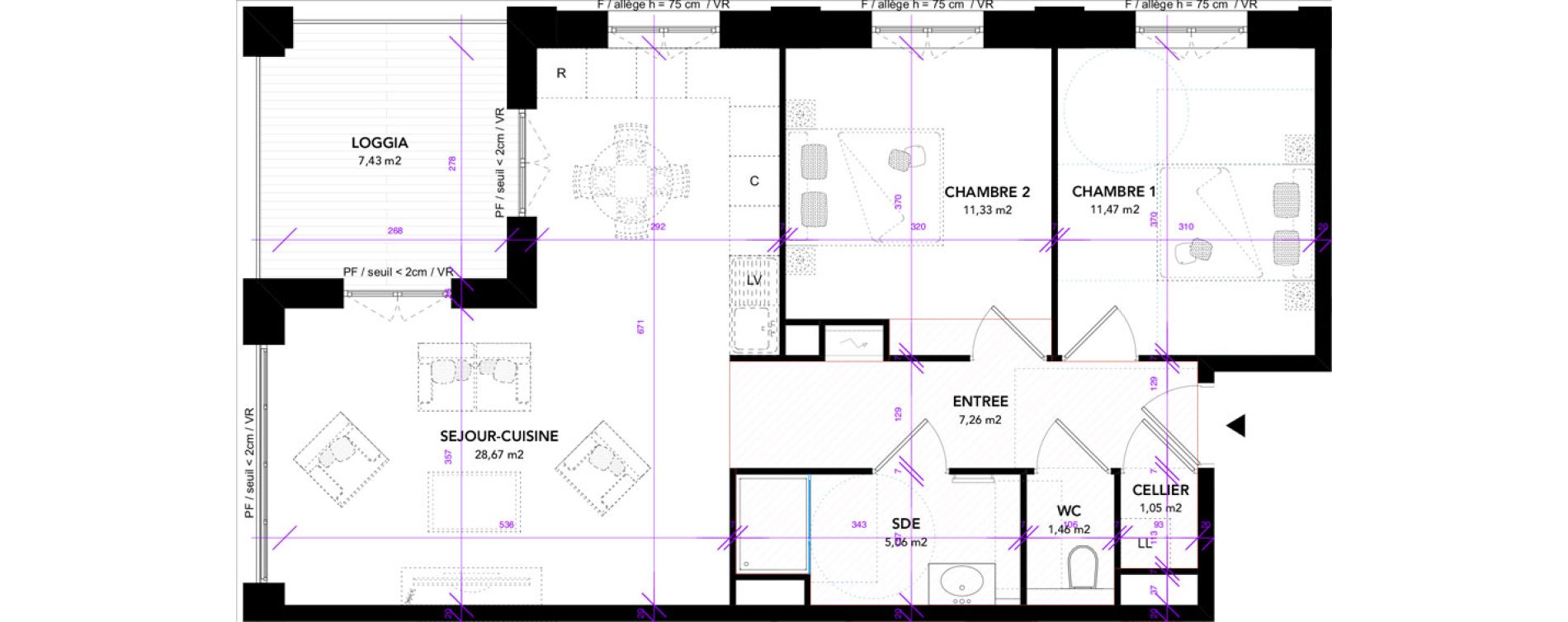 Appartement T3 de 66,31 m2 &agrave; Strasbourg Starlette