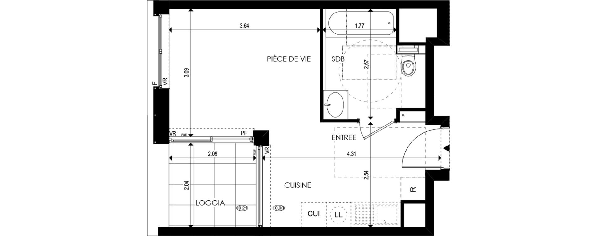 Appartement T1 de 26,33 m2 &agrave; Strasbourg Port du rhin