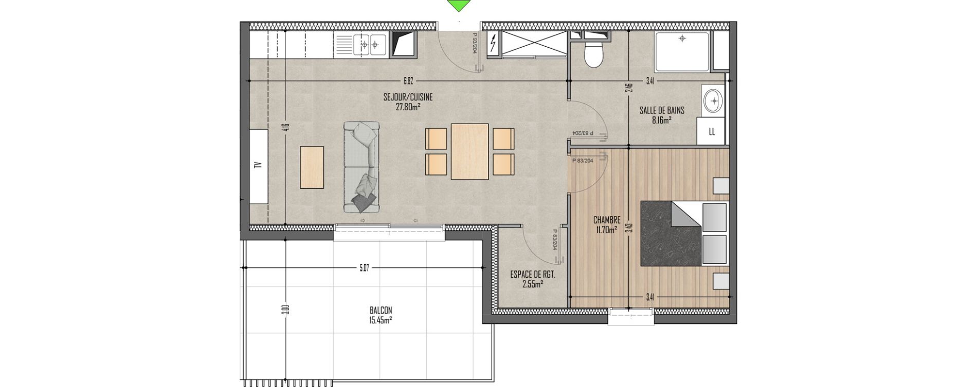 Appartement T2 de 50,21 m2 &agrave; Bartenheim Centre