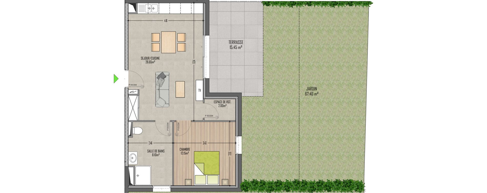 Appartement T2 de 48,90 m2 &agrave; Bartenheim Centre