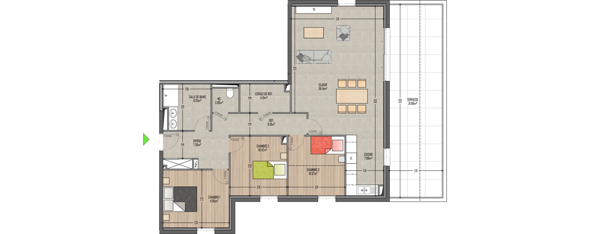 Appartement T4 de 102,70 m2 &agrave; Bartenheim Centre