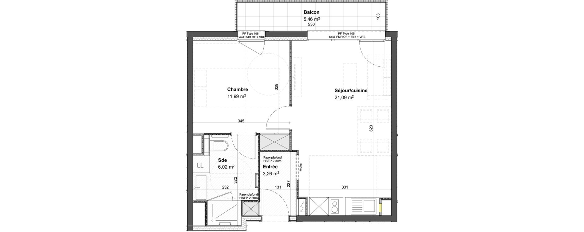 Appartement T2 meubl&eacute; de 42,36 m2 &agrave; Colmar Centre