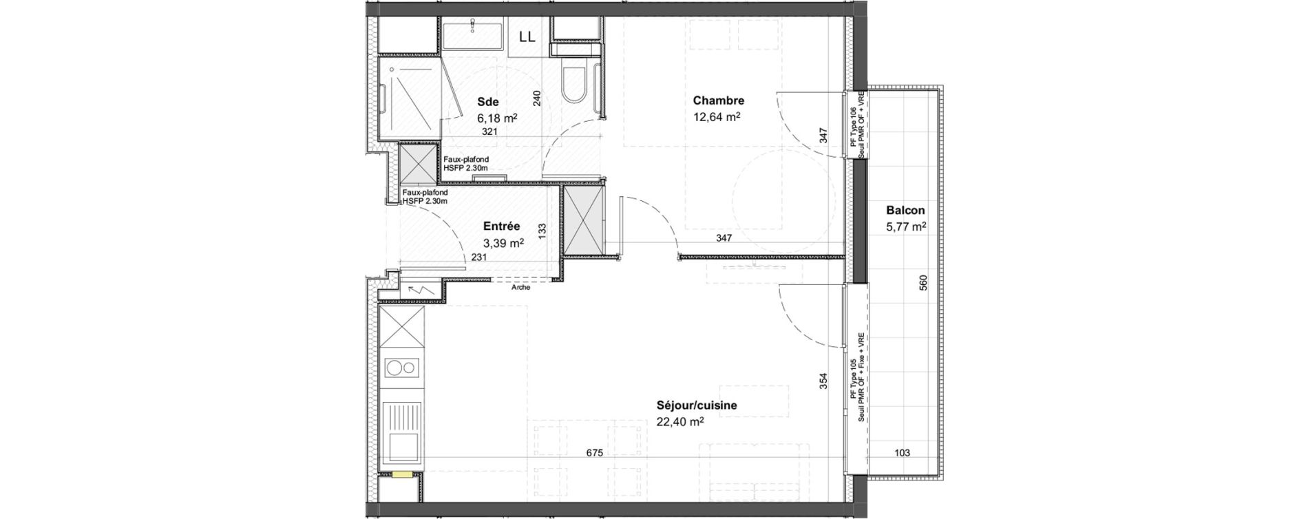 Appartement T2 meubl&eacute; de 44,61 m2 &agrave; Colmar Centre