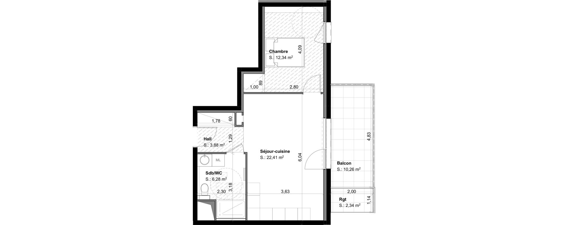 Appartement T2 de 44,91 m2 &agrave; Habsheim Centre