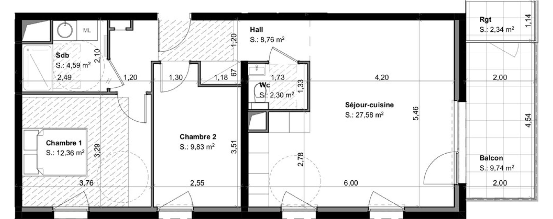 Appartement T3 de 65,42 m2 &agrave; Habsheim Centre