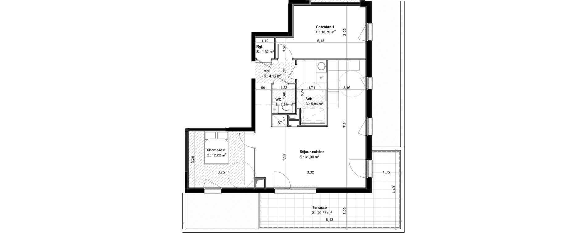 Appartement T3 de 71,54 m2 &agrave; Habsheim Centre