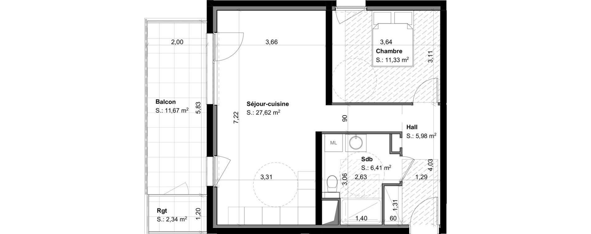 Appartement T2 de 51,34 m2 &agrave; Habsheim Centre