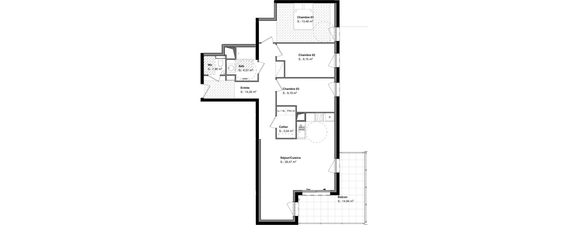 Appartement T4 de 83,85 m2 &agrave; H&eacute;singue Centre