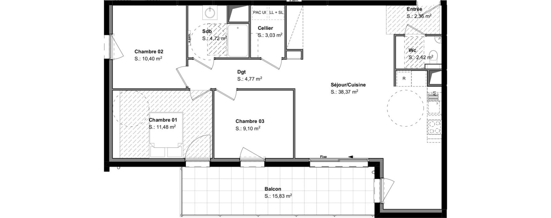 Appartement T4 de 86,65 m2 &agrave; H&eacute;singue Centre
