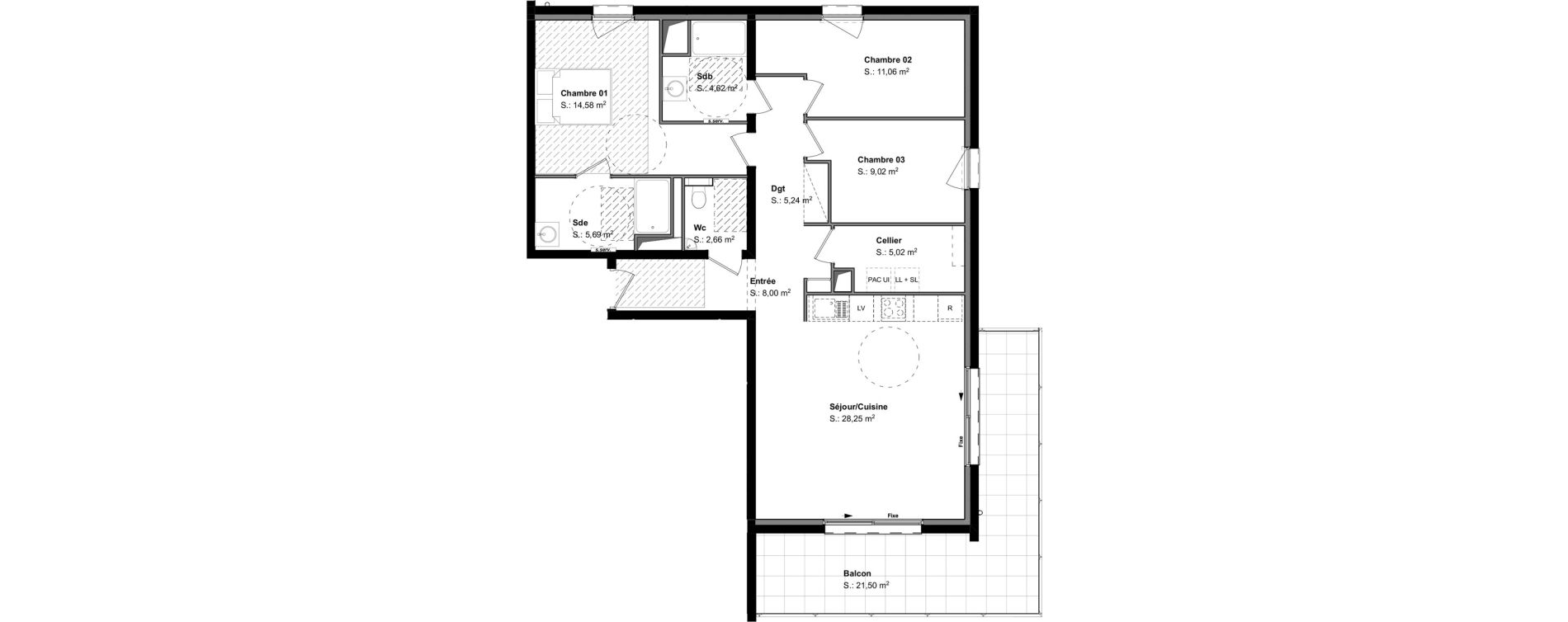 Appartement T4 de 94,14 m2 &agrave; H&eacute;singue Centre