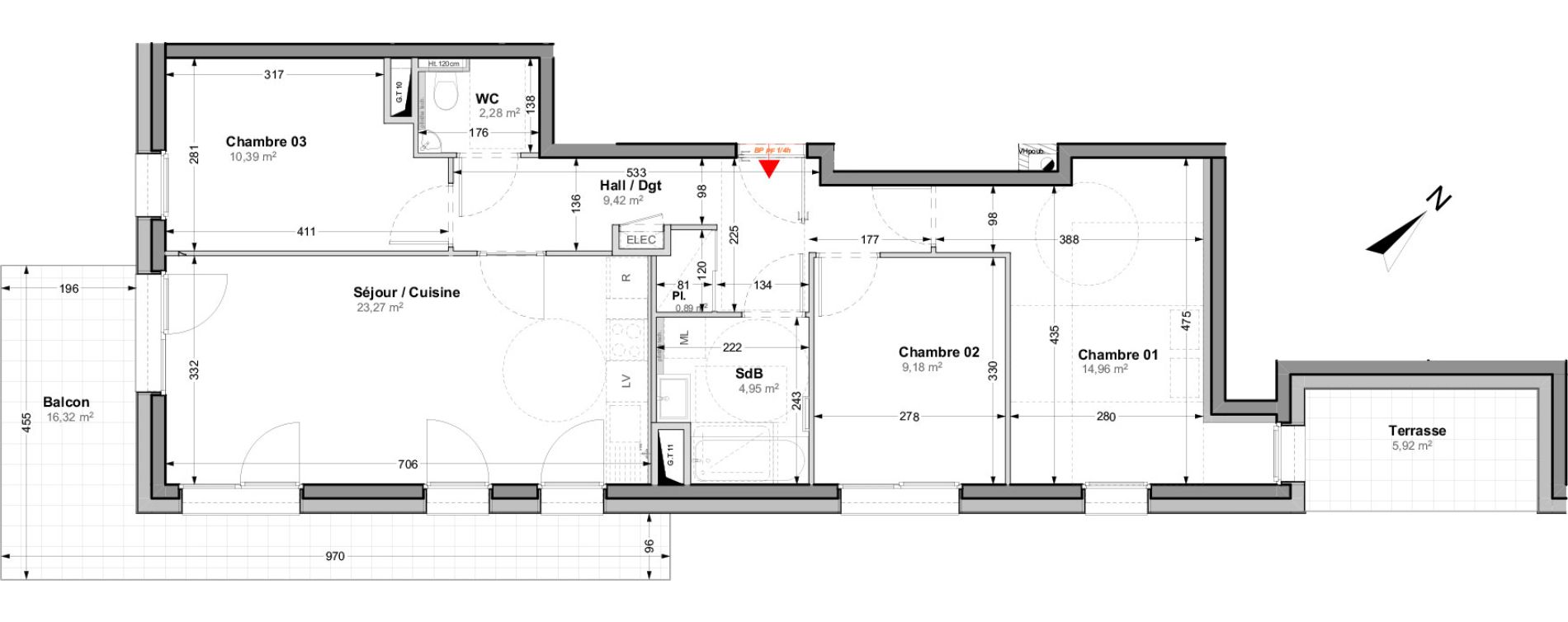 Appartement T4 de 75,34 m2 &agrave; Huningue Centre