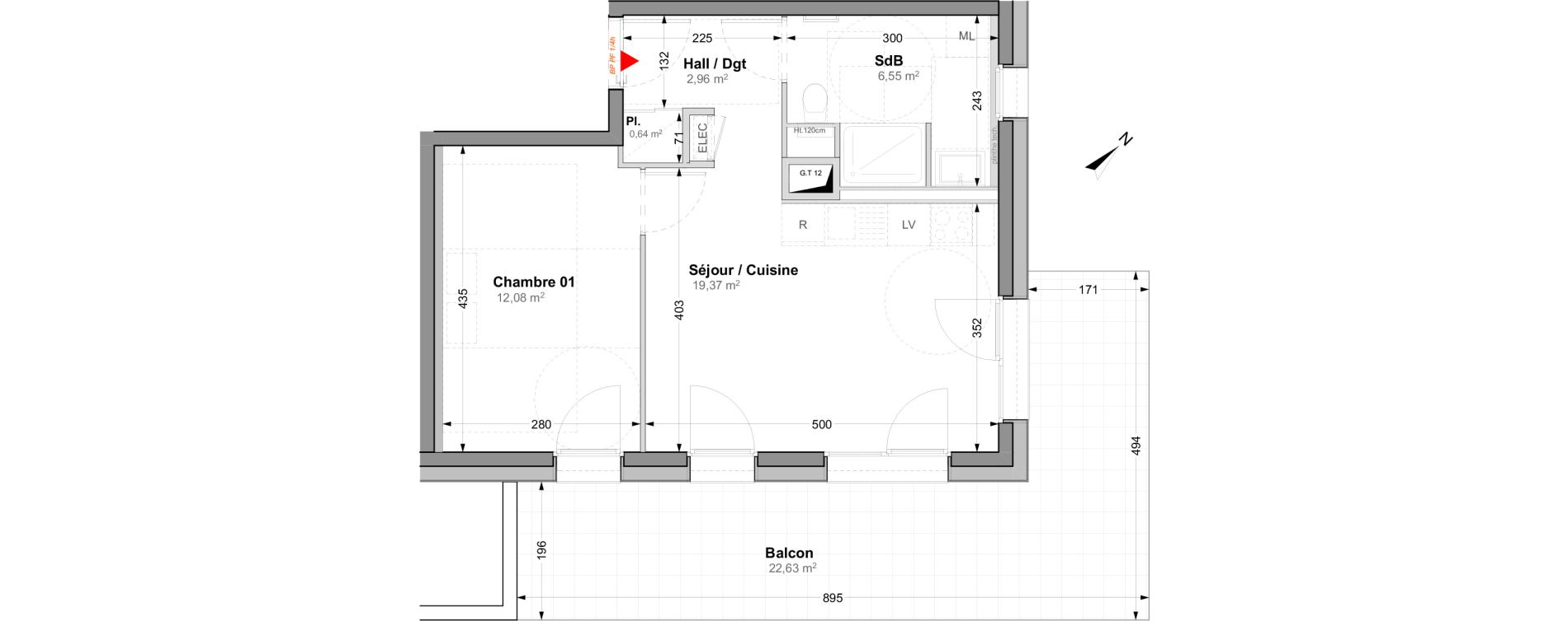 Appartement T2 de 41,60 m2 &agrave; Huningue Centre