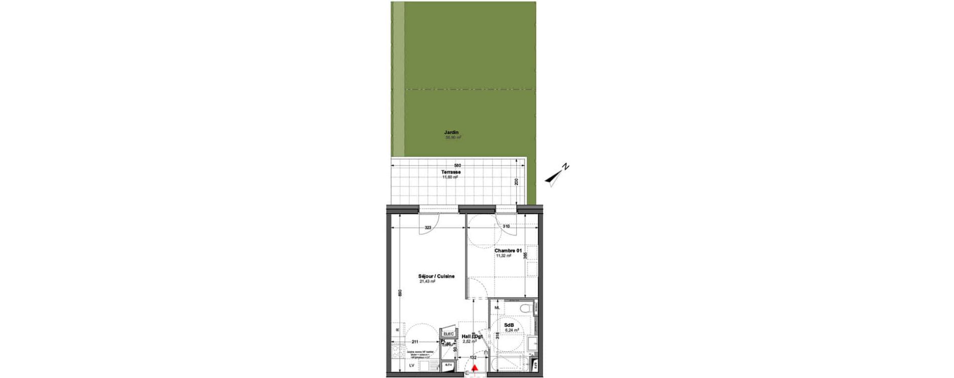 Appartement T2 de 42,17 m2 &agrave; Huningue Centre