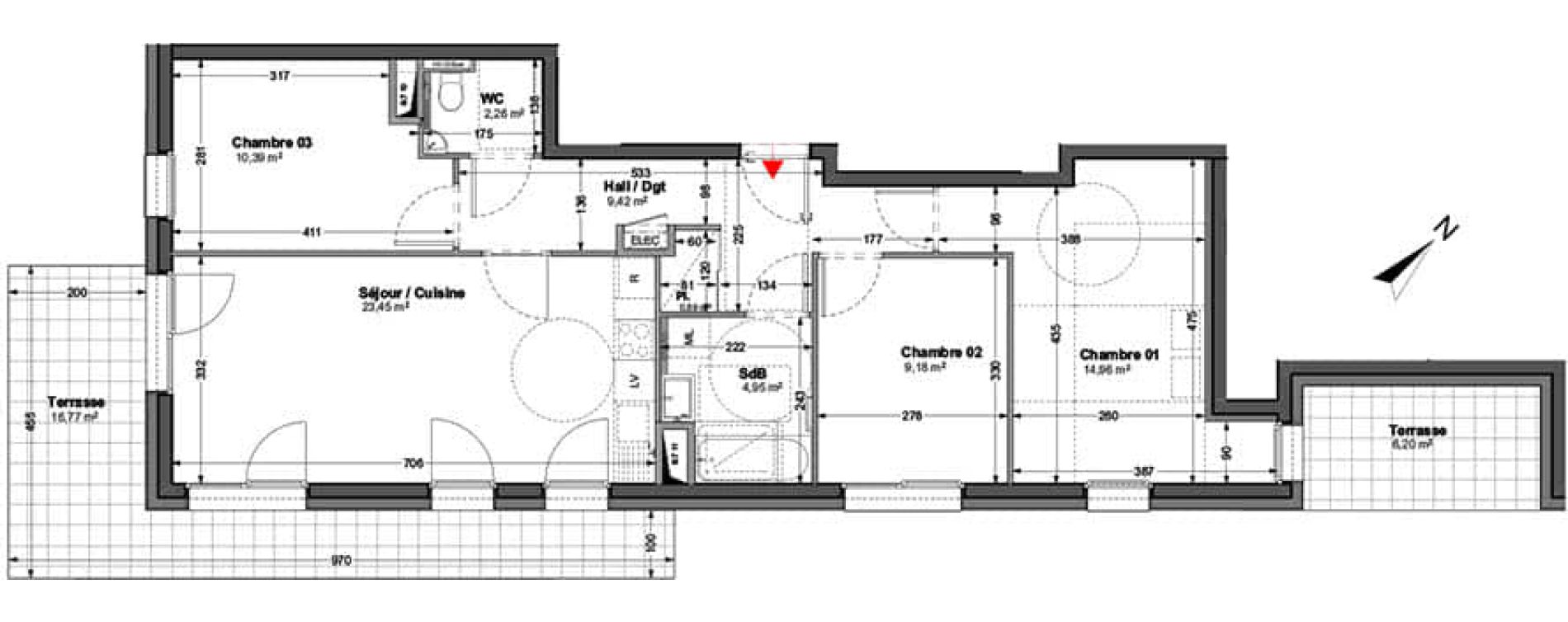 Appartement T4 de 75,50 m2 &agrave; Huningue Centre