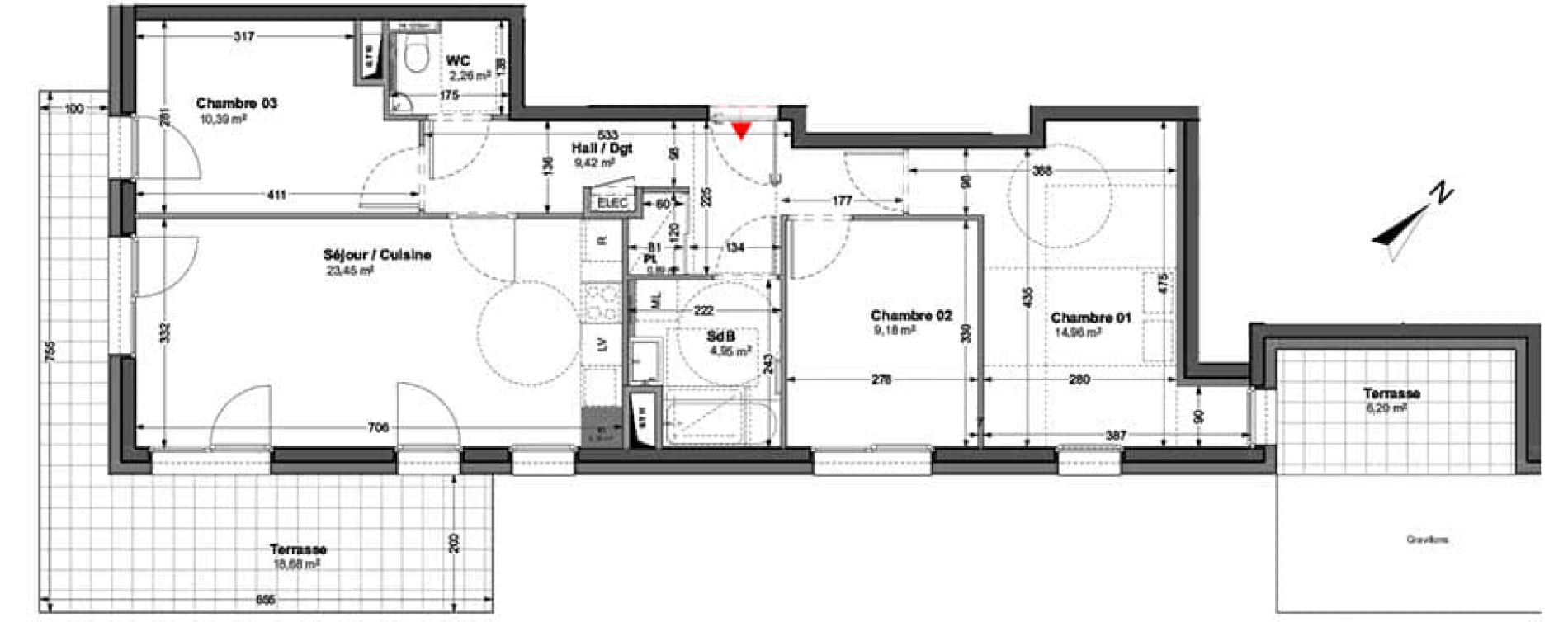 Appartement T4 de 75,50 m2 &agrave; Huningue Centre