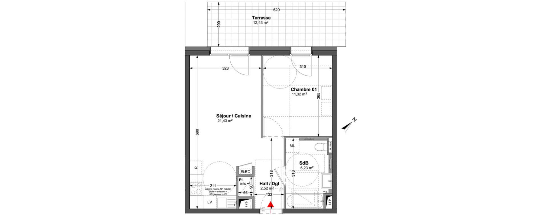 Appartement T2 de 42,16 m2 &agrave; Huningue Centre