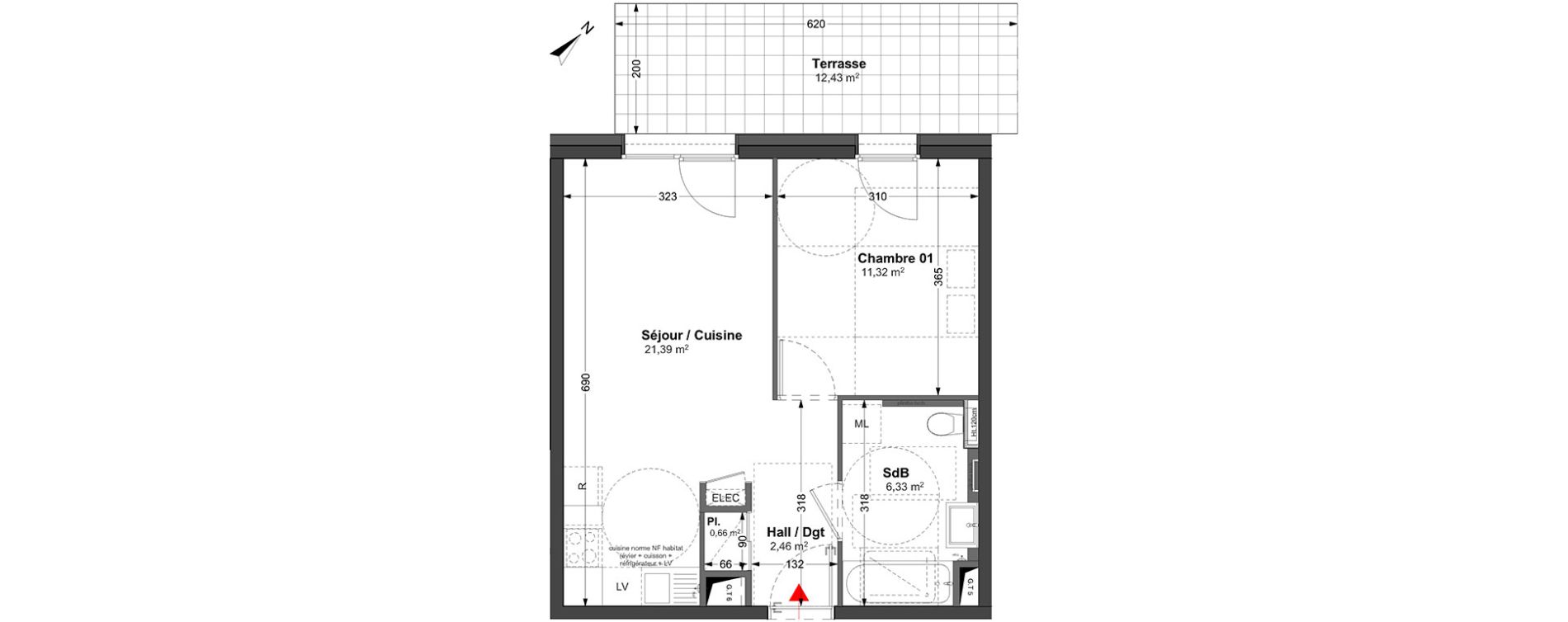 Appartement T2 de 42,16 m2 &agrave; Huningue Centre