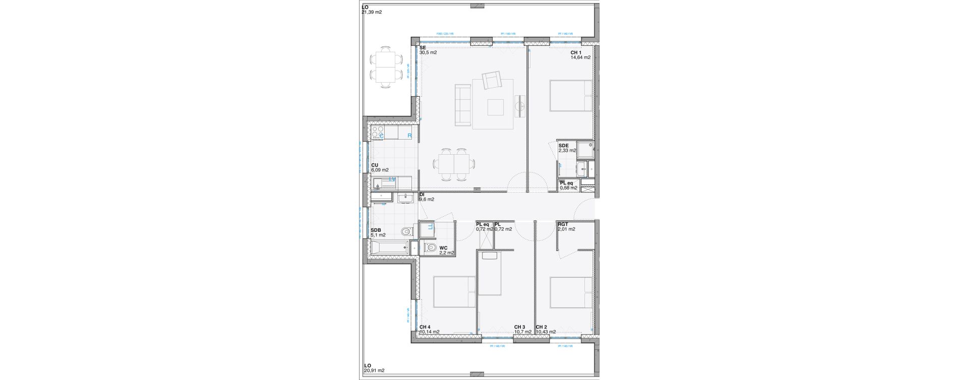 Appartement T5 de 105,75 m2 &agrave; Huningue Centre