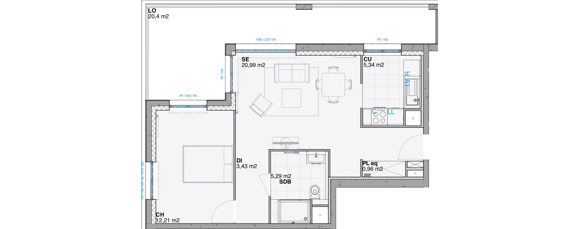 Appartement T2 de 48,23 m2 &agrave; Huningue Centre