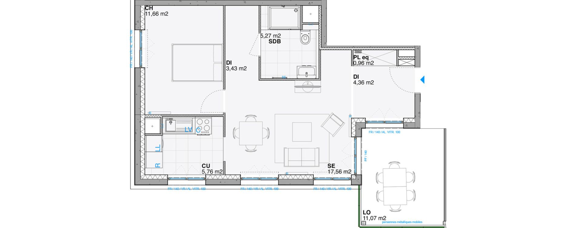 Appartement T2 de 49,01 m2 &agrave; Huningue Centre